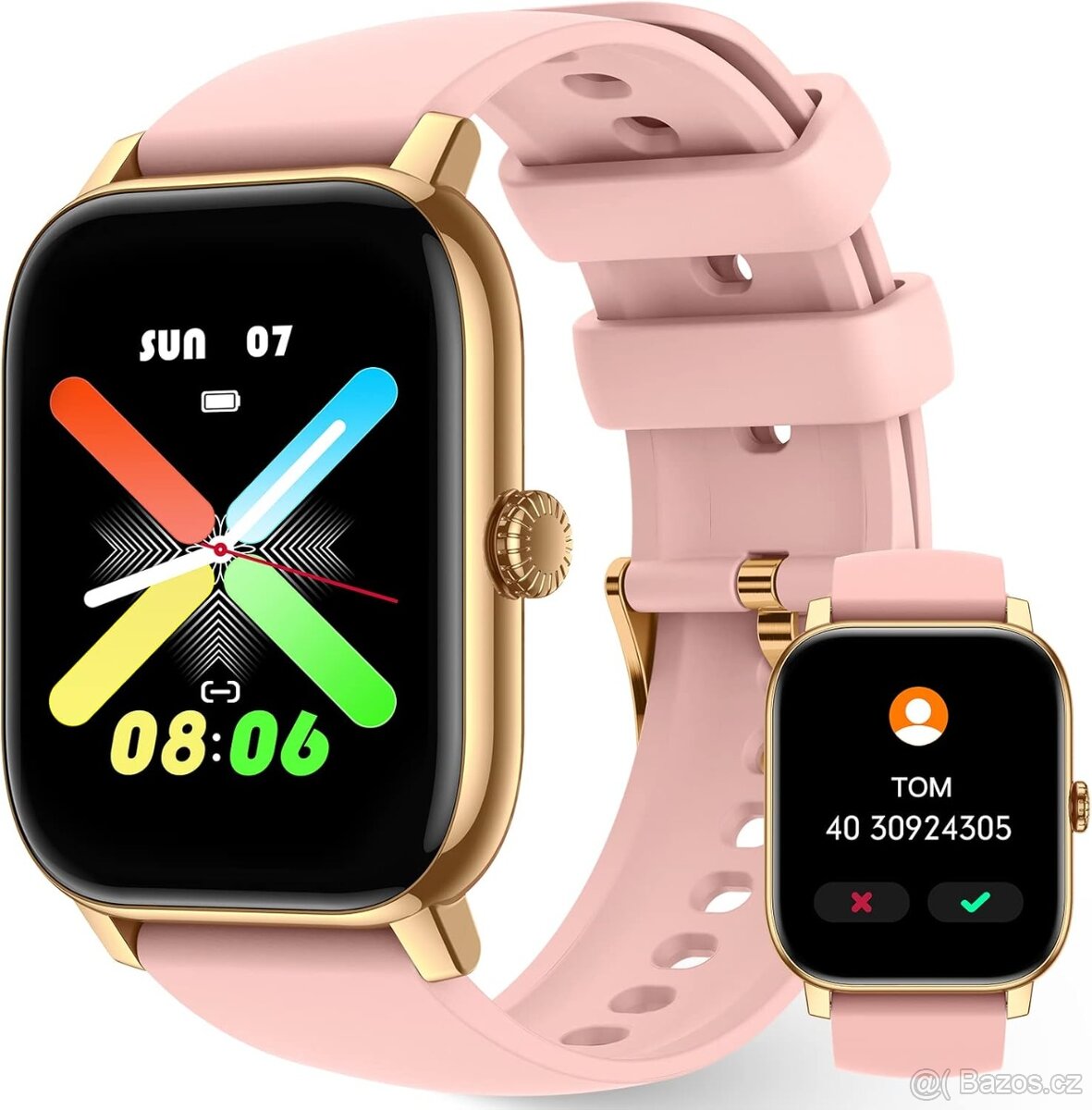 Chytré hodinky LLKBOHA P75 – 1,85" HD, volání, růžové