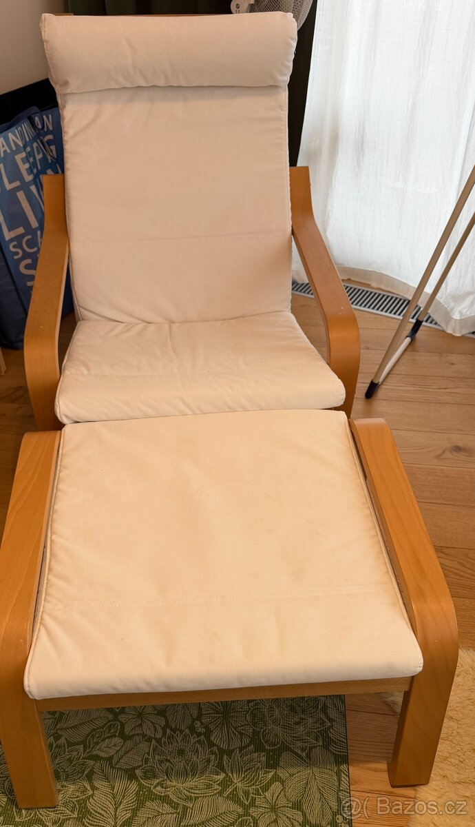 IKEA POÄNG Křeslo, bříza dýha + podnožka