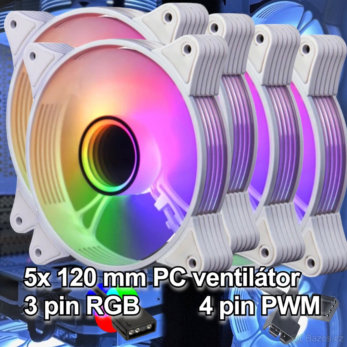 Bílé RGB PC větráčky ventilátory 120mm 5V 3 pin aRGB, PWM(5x
