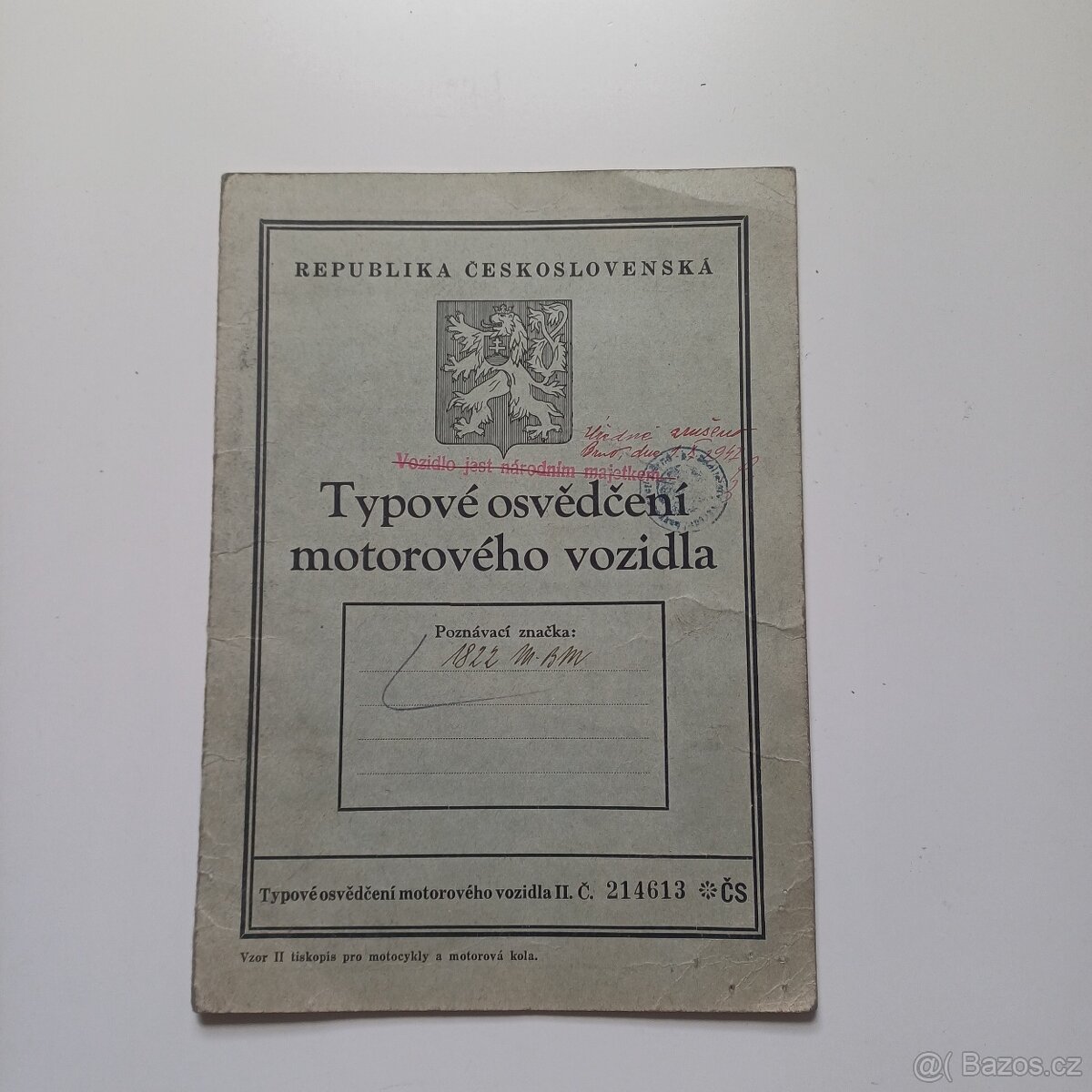Typové osvědčení motorového vozidla