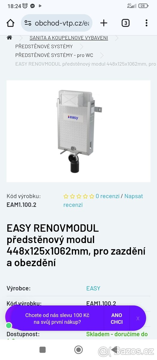 Předstěnovy modul WC pro zazdívání