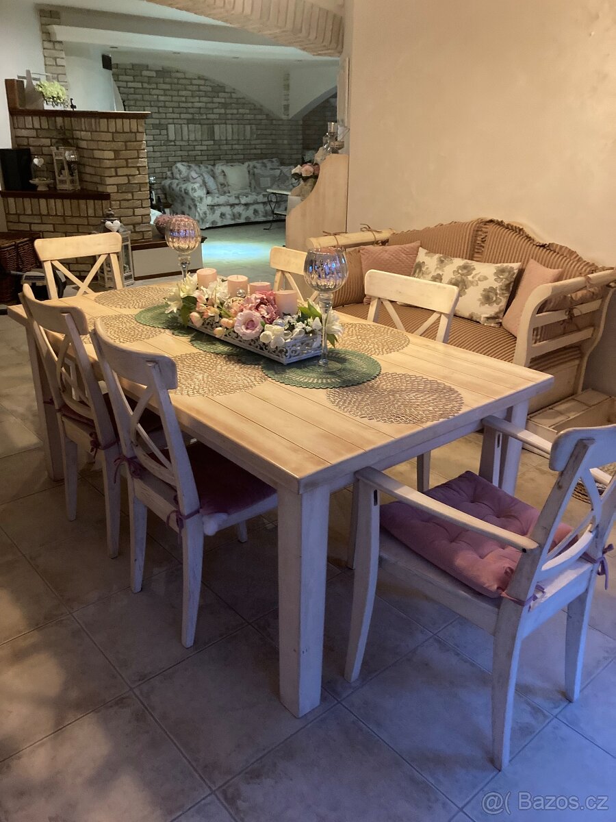 Provence jídelní židle světla patina