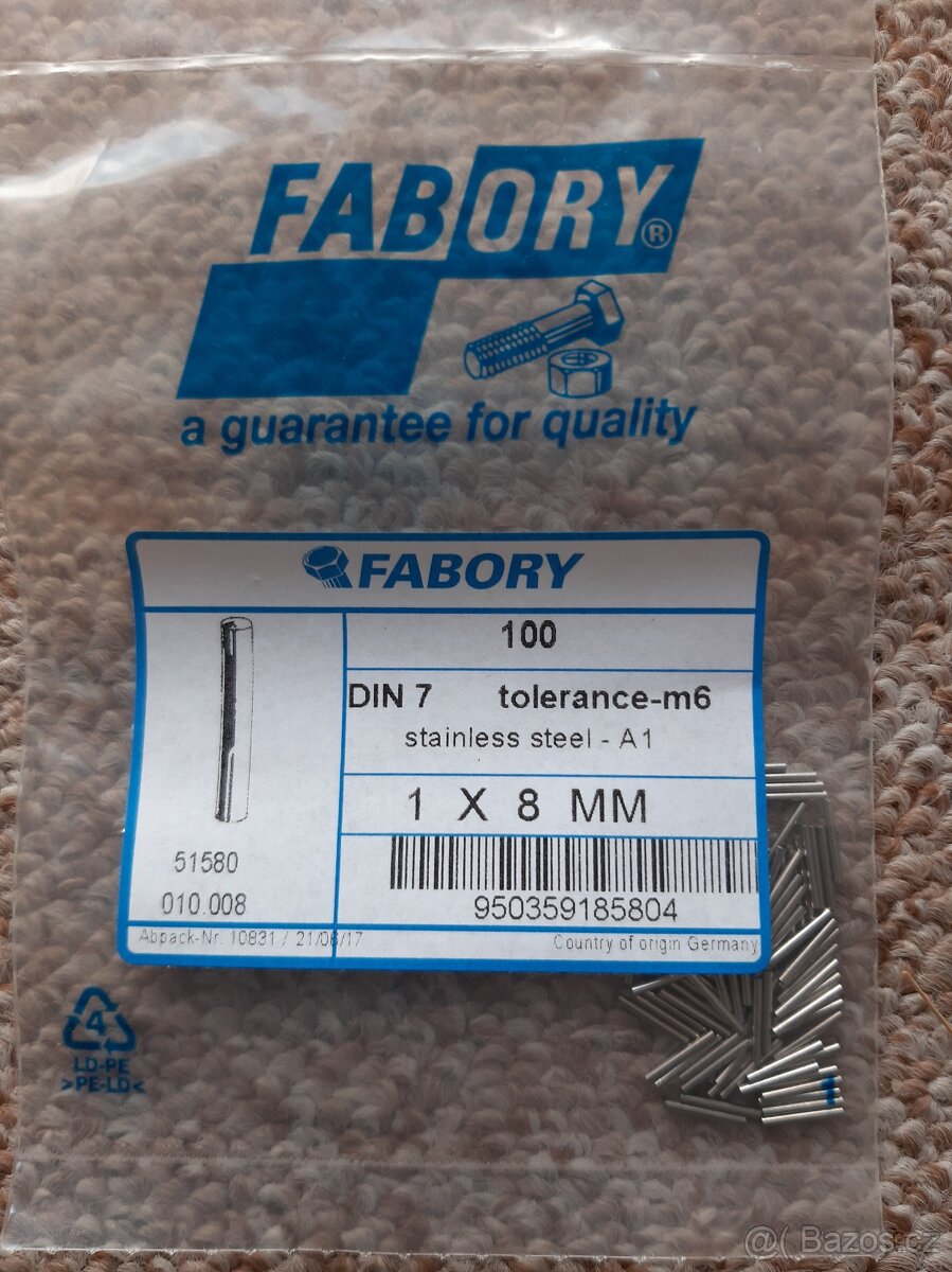 Nerezové válcové kolíky 1-1,5 mm