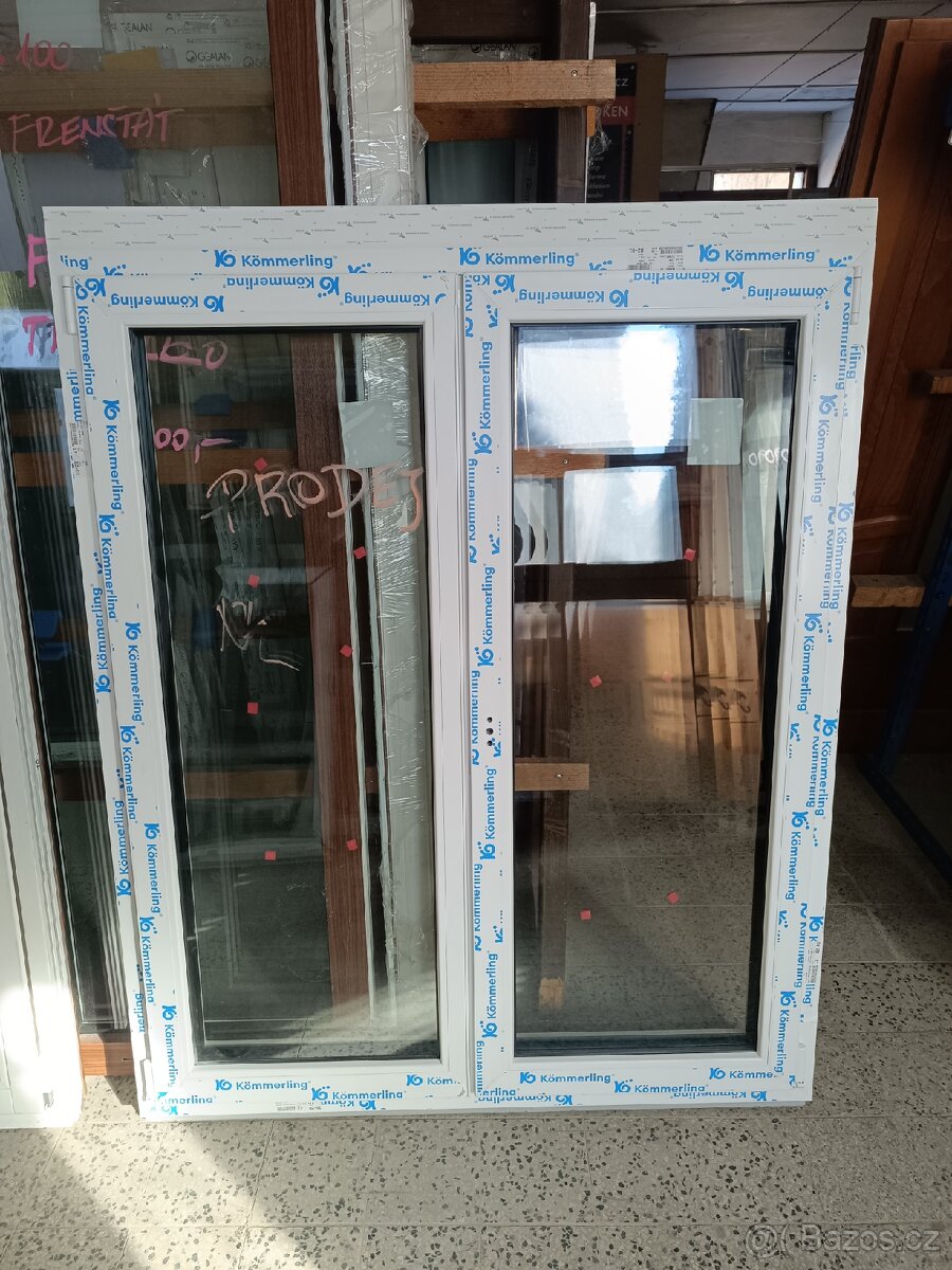 Okno PVC 1290x1550, trojsklo, nové, dvoukřídlé