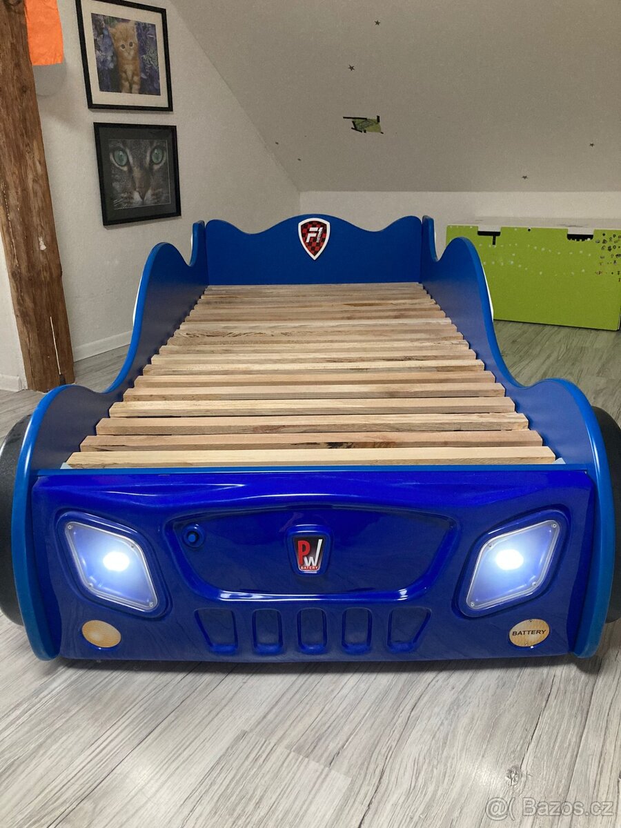 🏎️ Dětská postel Formule 1 – závodní auto, 90x200, se světl