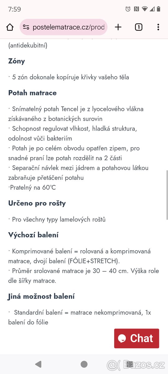 Prodám novou matraci 90×200 výška 24cm