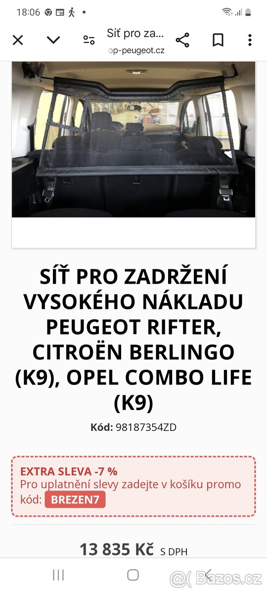 Zádržná síť při jízdě se psem nebo s nákladem