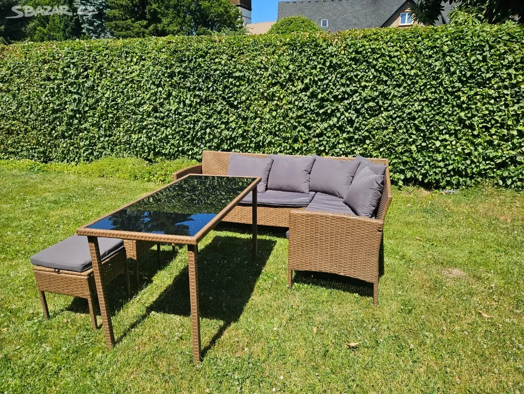 Sedací zahradní hnědá souprava umělý ratan set zahradní náby