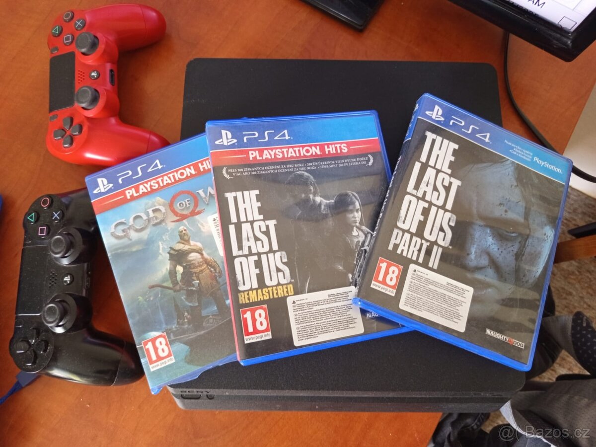 PS4 500 GB – 2 ovladače, hry Last of Us I/II, God of War