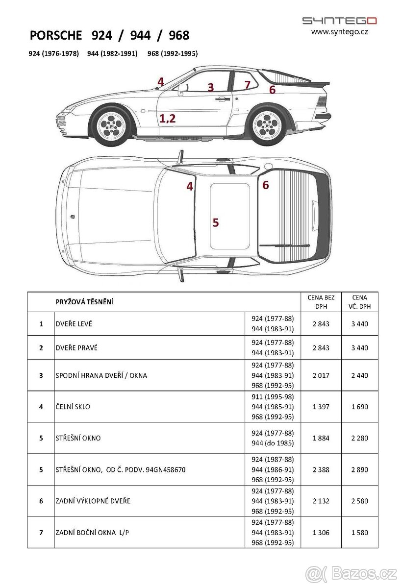 Porsche 924, 944, 968 - Těsnící gumy