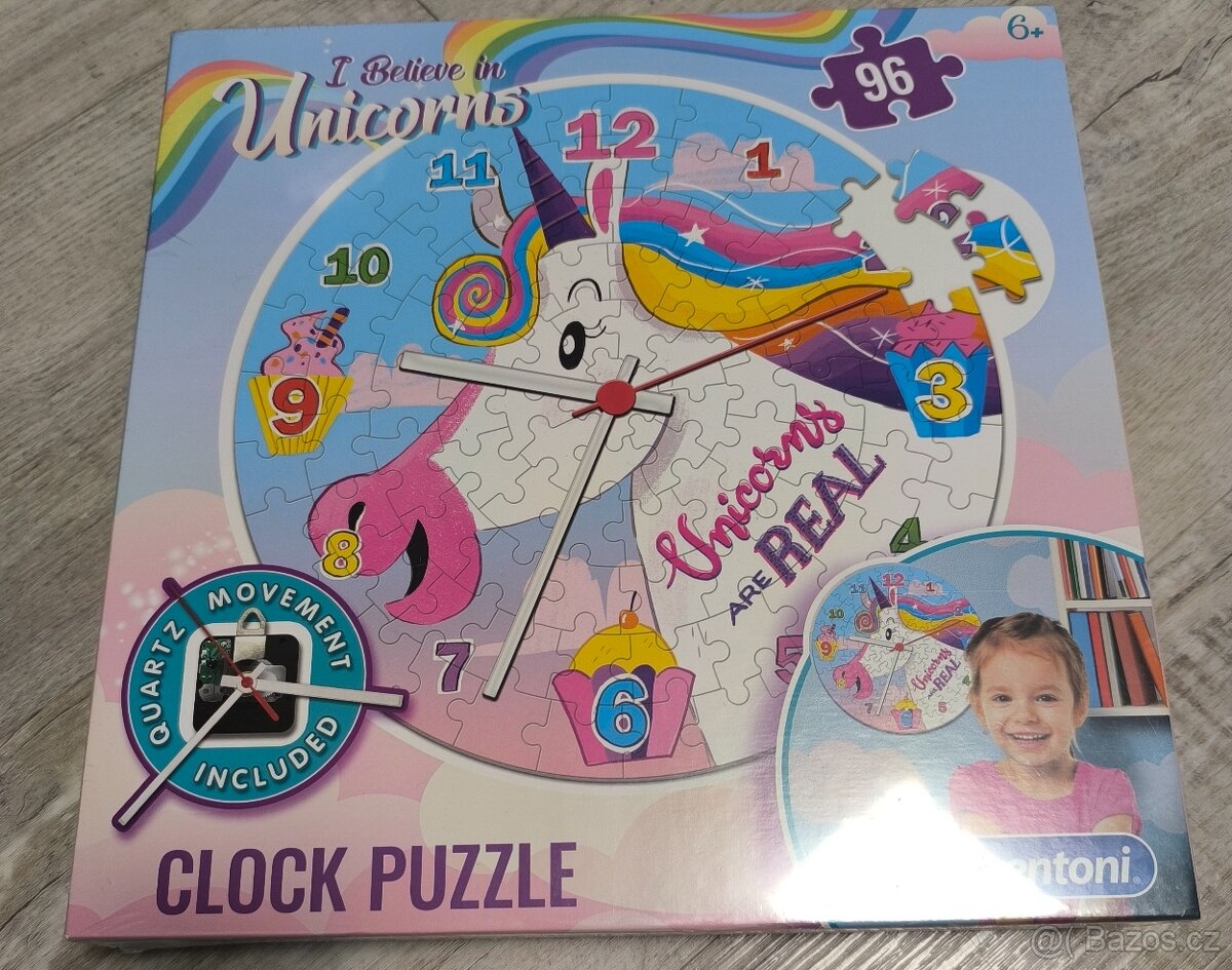 Nástěnné hodiny jednorožec puzzle 96dilku