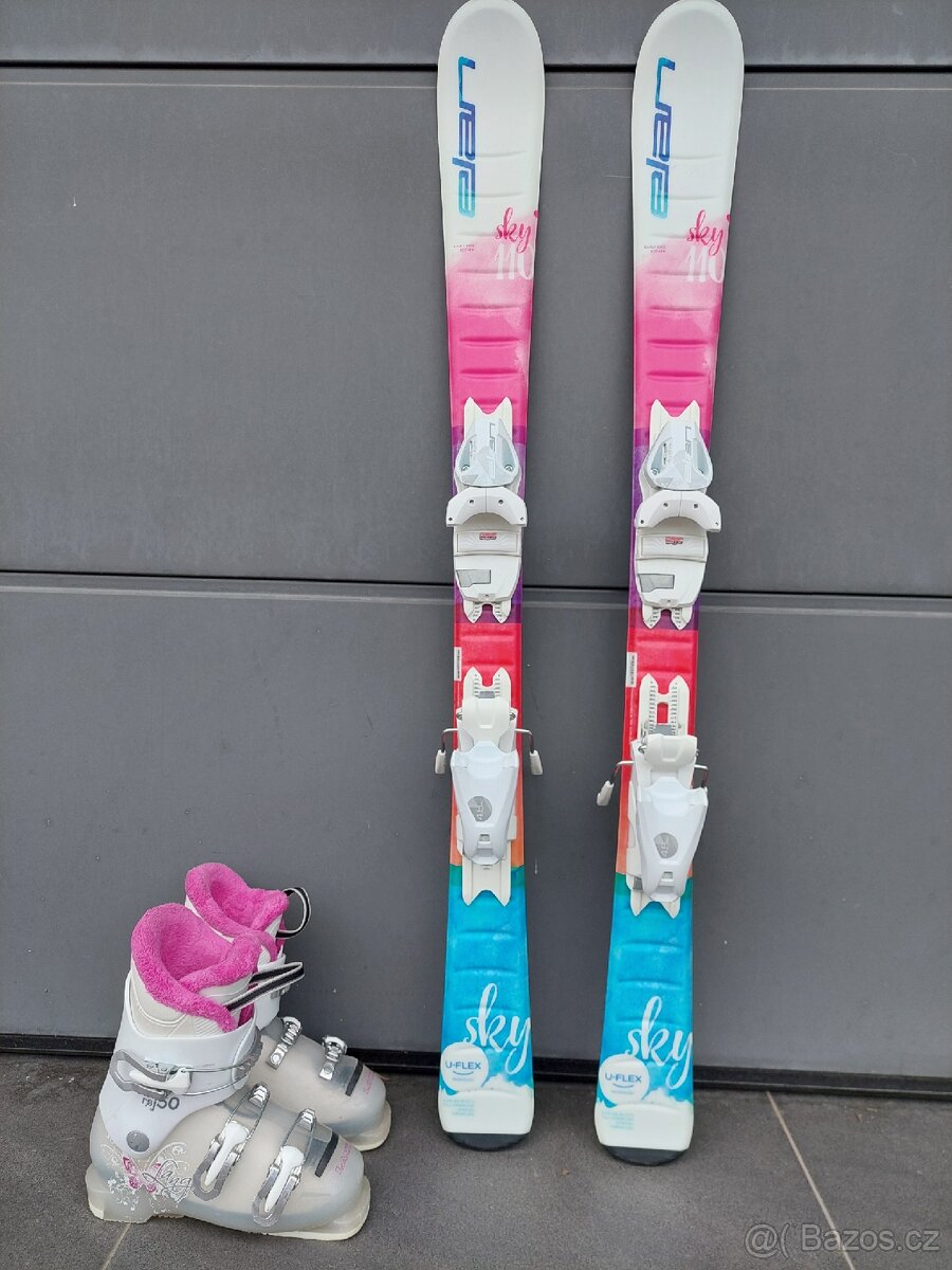 Dívčí lyže ELAN SKY, 110 cm + lyžáky