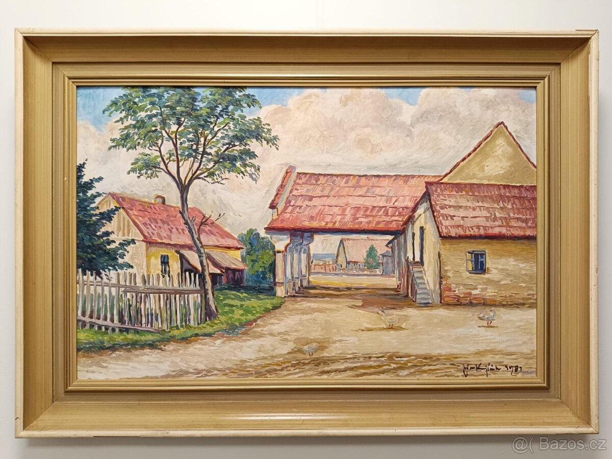 Obraz Jiří Krajíček, statek u H. Králové 1981, olej 60x84