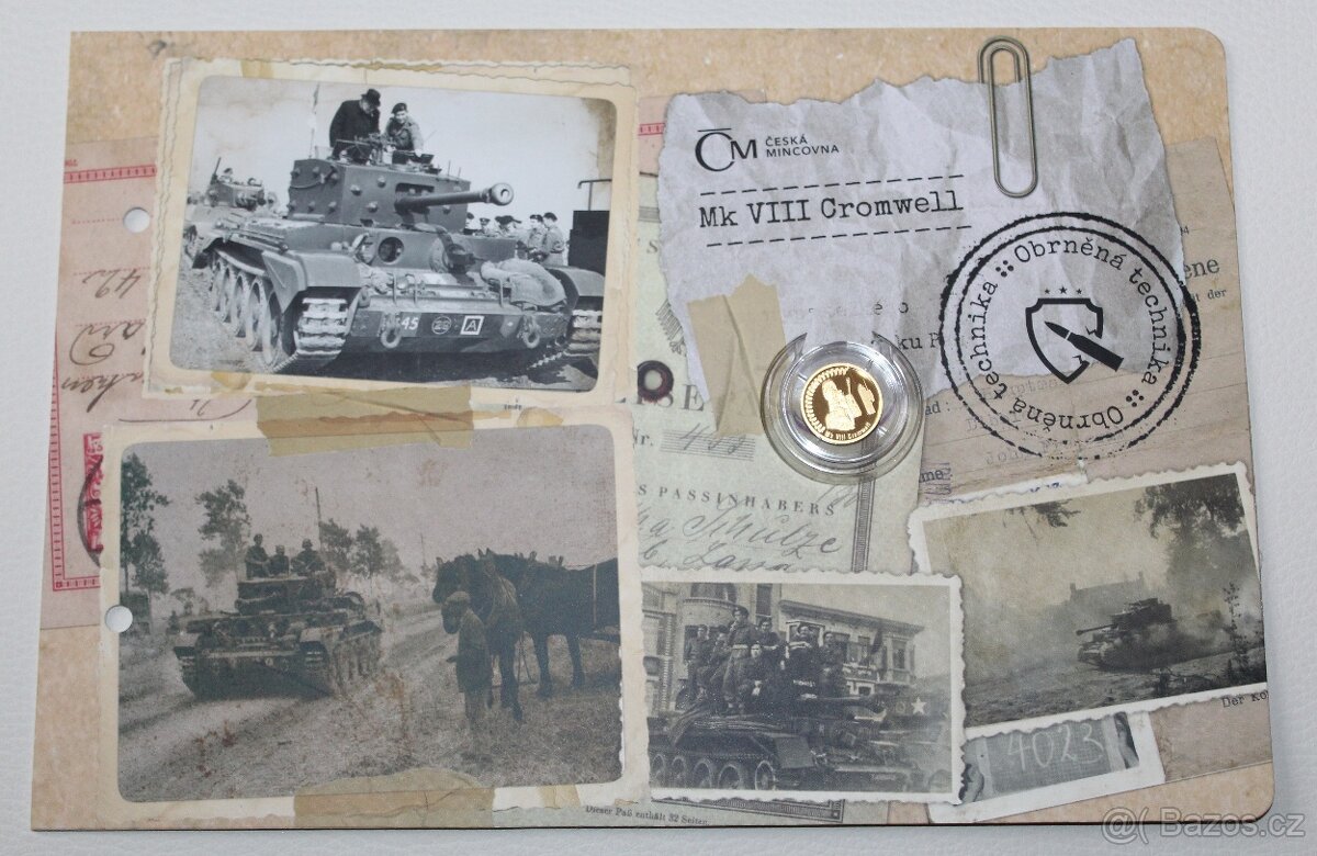 Zlatá 3,11 g mince Obrněná technika - Mk VIII Cromwell proof