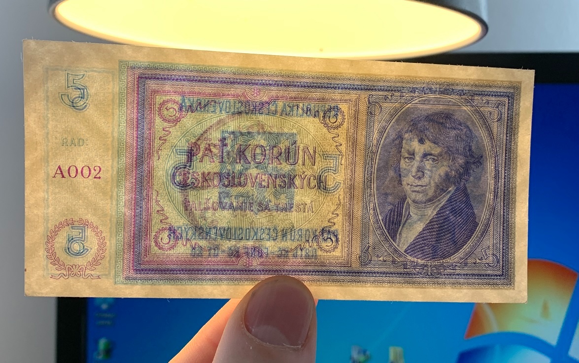 Staré bankovky 5 korun 1940 PŘETISK bezvadný stav