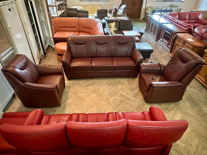 885 Kožená sedací souprava sedačka 3+1+1 el. poloh. křeslo