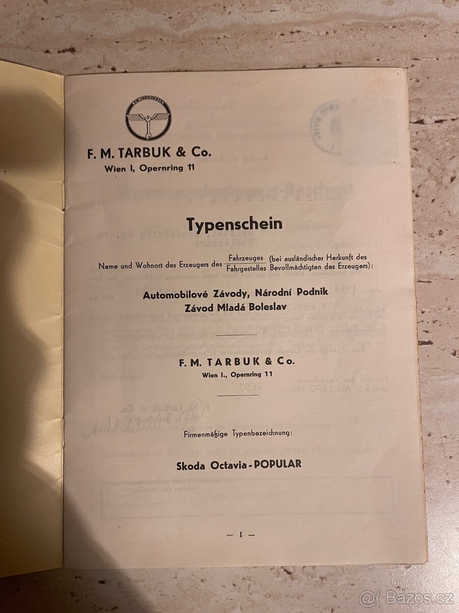Papíry Škoda Octavia Popular