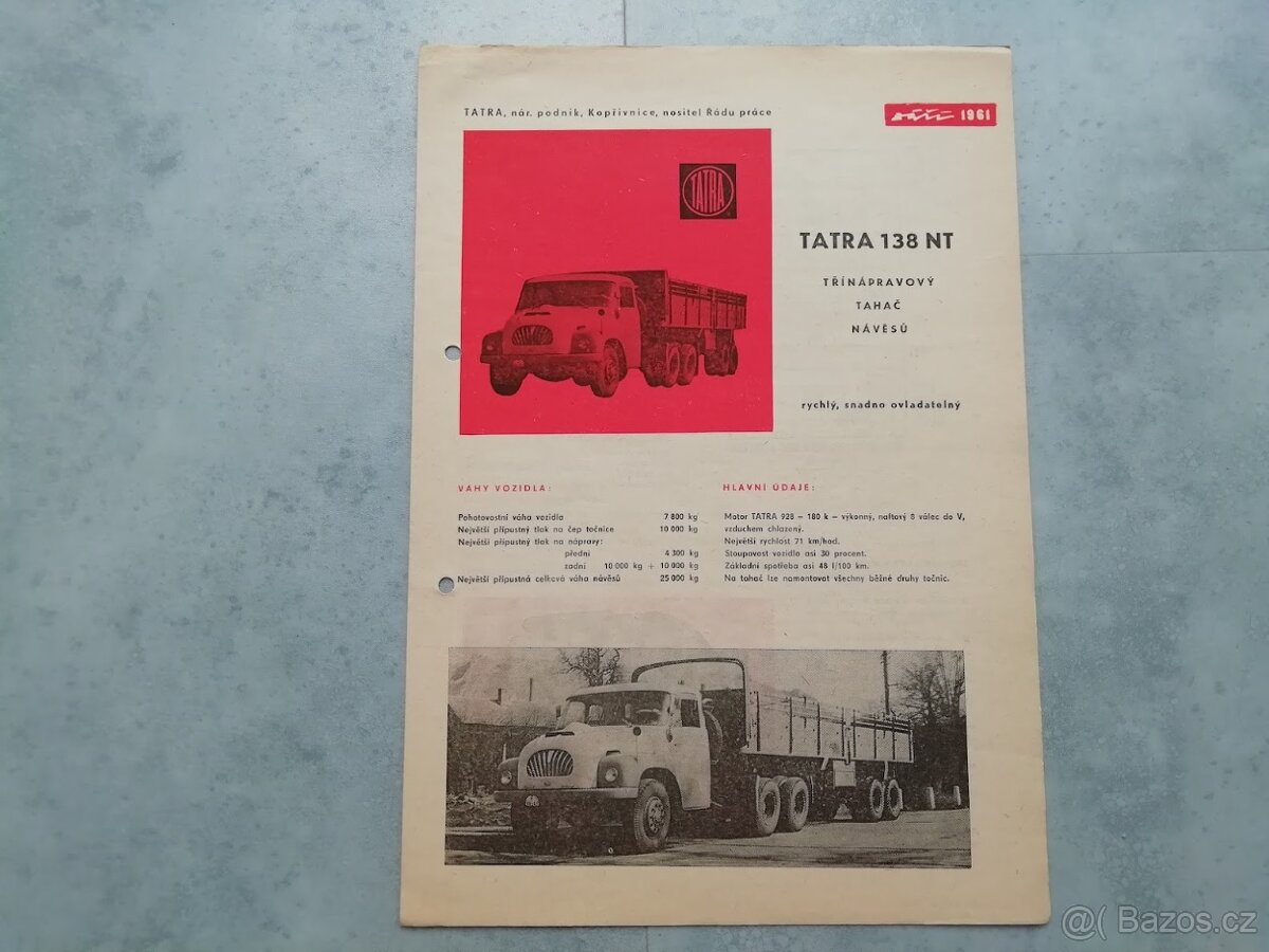 Tatra 138 NT - prospekt 1961 třínápravový tahač návěsů