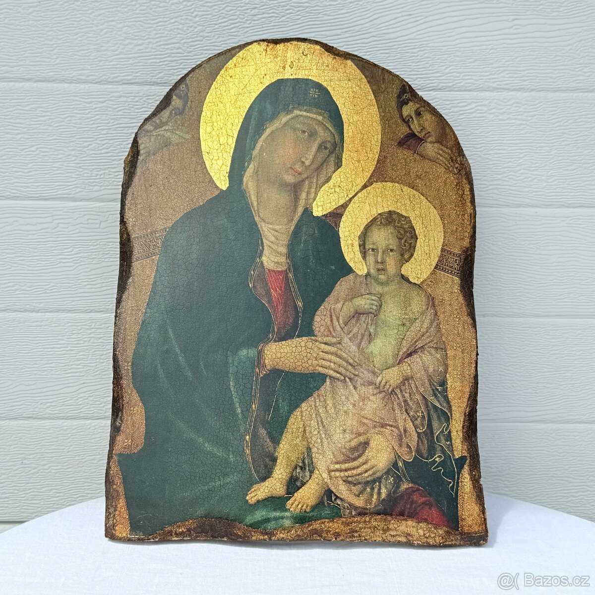 Velká dřevěná ikona s Pannou Marií a Ježíškem