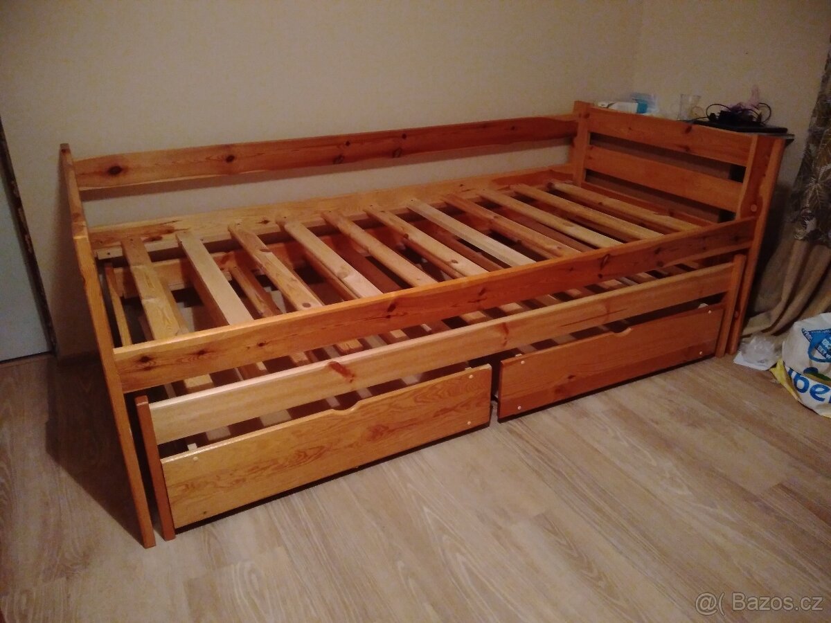 postel s přistýlkou a dvěma šuplíky, borový masiv