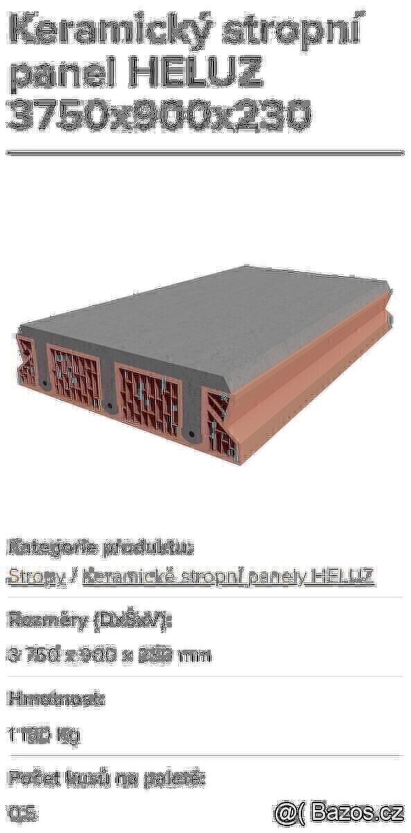 Keramický stropní panel HELUZ 3750x900x230
