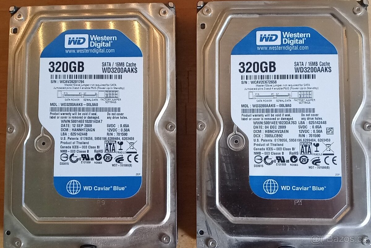 HDD Western Digital WD 320GB SATA HDD 3,5" komplet funkční,