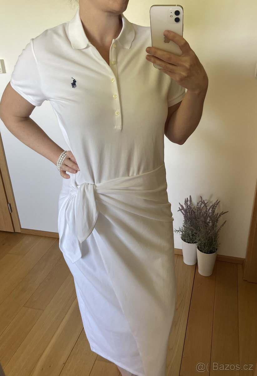 Nové bílé dlouhé zavinovací šaty Polo Ralph Lauren L