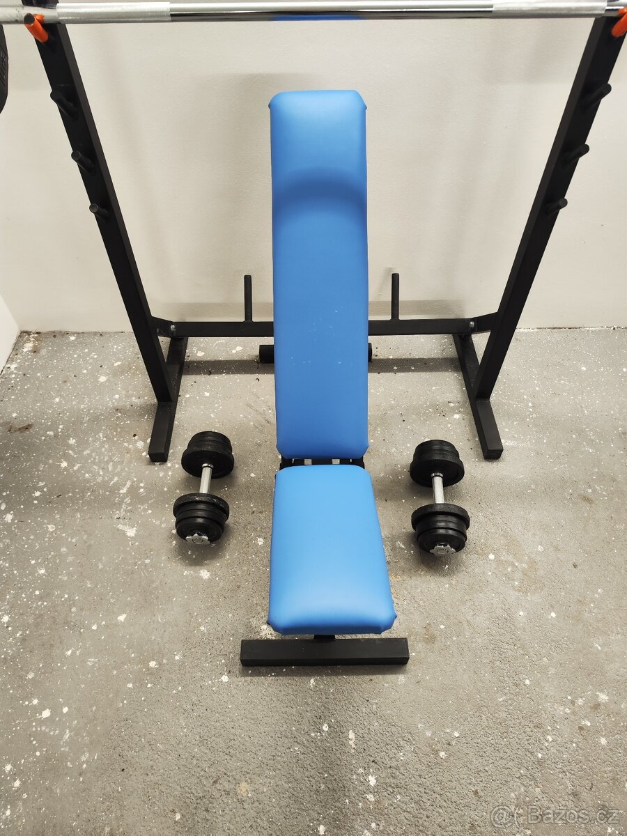 Činky a stojan s lavicí