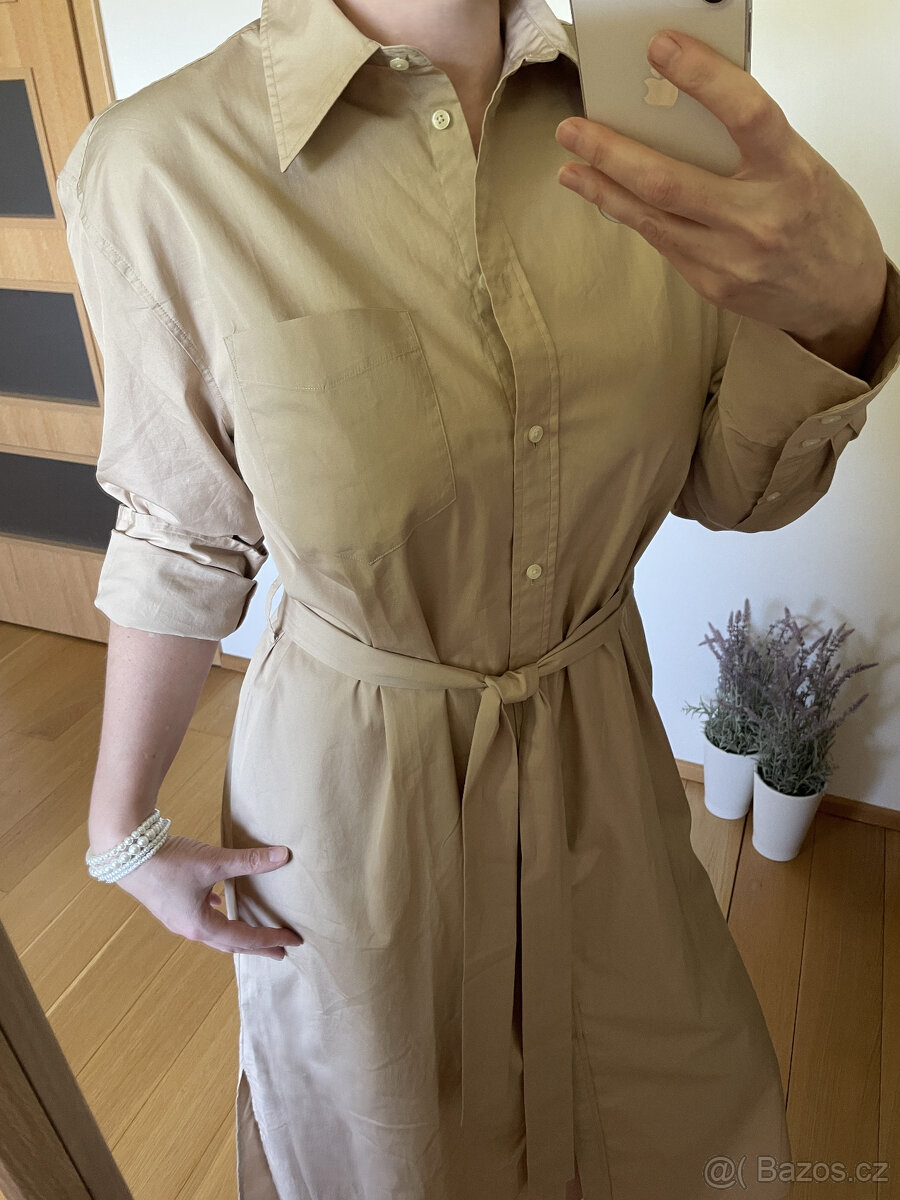 Béžové bavlněné košilové dlouhé šaty Gant, vel. 38/40