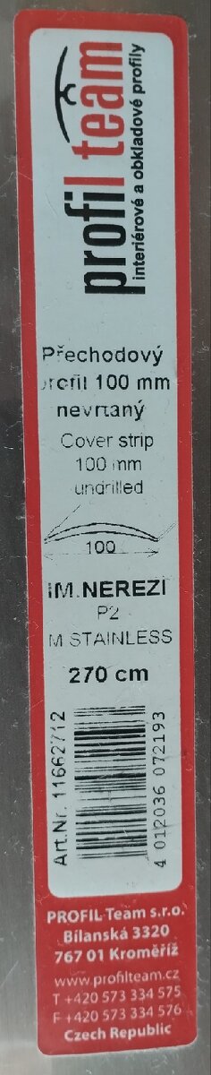 Nerezová přechodová lišta - šířka 10 cm, délka 270 cm