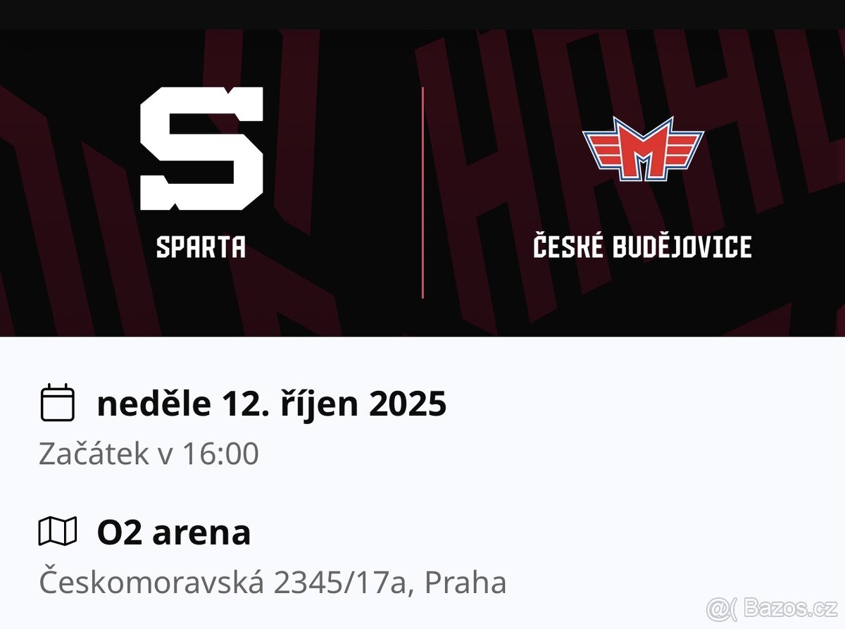 Vstupenky na HC Sparta Praha - HC Motor České Budějovice – 1