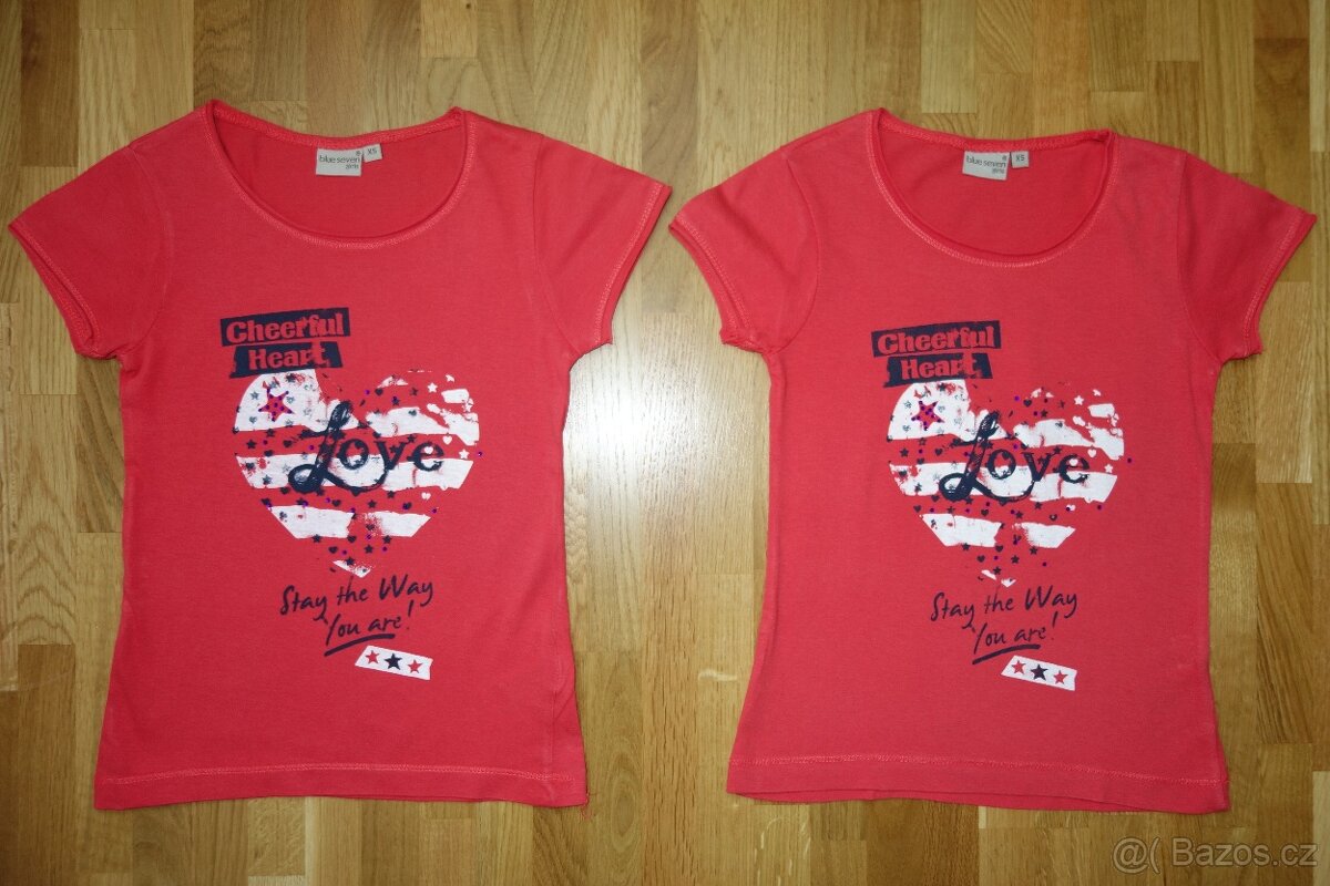 2x červené tričko pro dvojčata vel.116