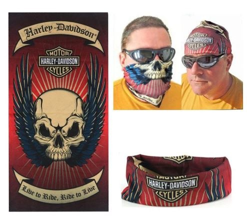 Šátek, nákrčník s motivem Harley Davidson lebka Skull