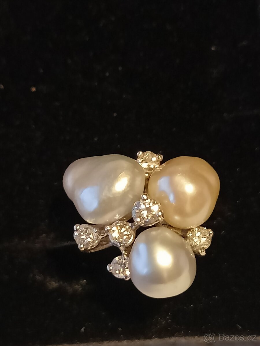 starozitny bril.14 k zlaty prsten,barokni perly