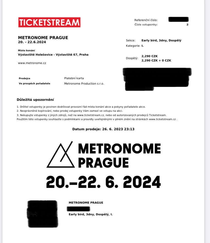 1x třídenní vstupenka na Festival Metronome Prague 2024