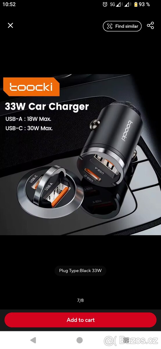 33W ultrarychlá nabíječka se 2 USB porty do auta