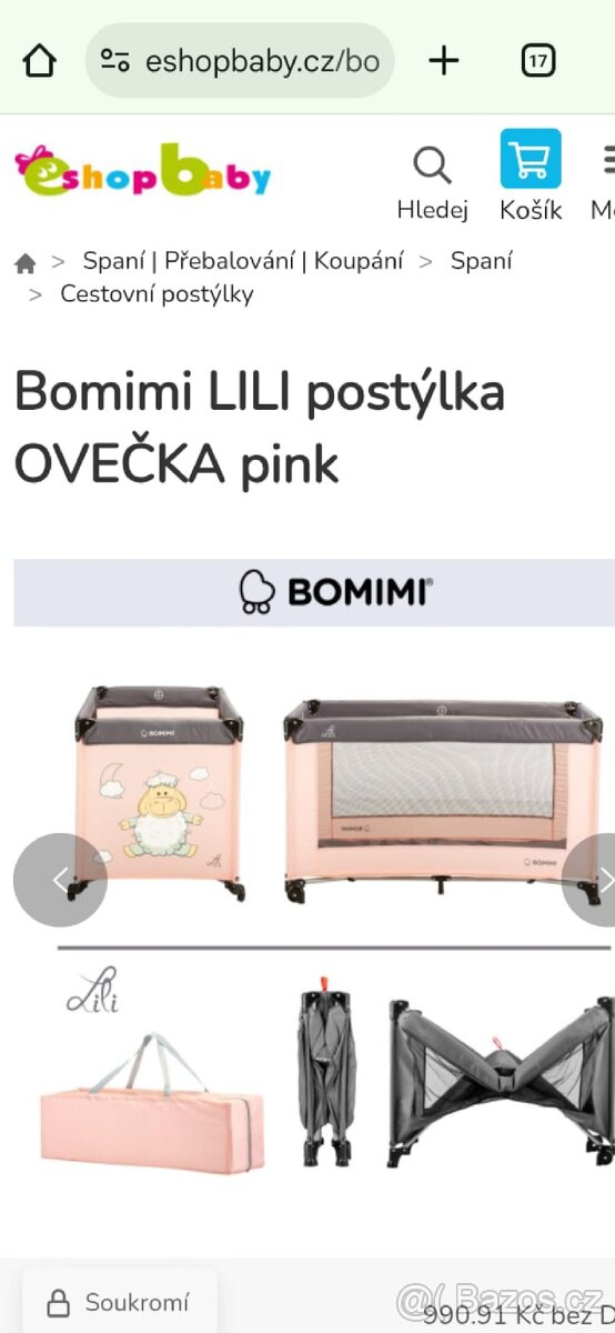 Postýlka růžovou šedá cestovní