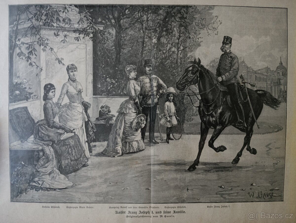 Dřevoryt z novin z roku 1888 (F.J. I. s rodinou)