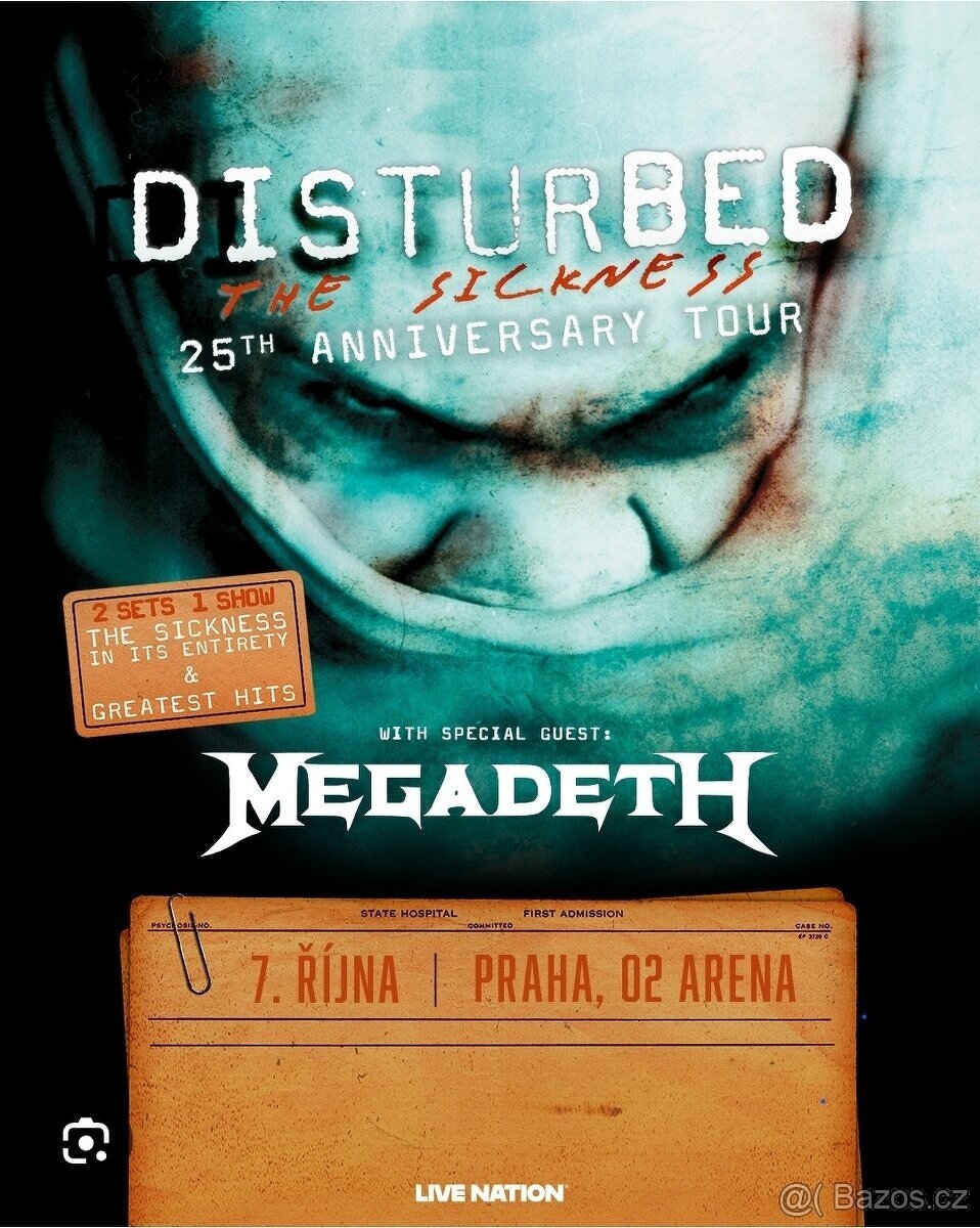 DISTURBED - MEGADETH - VIP klubové patro, O2 Arena 7. 10.