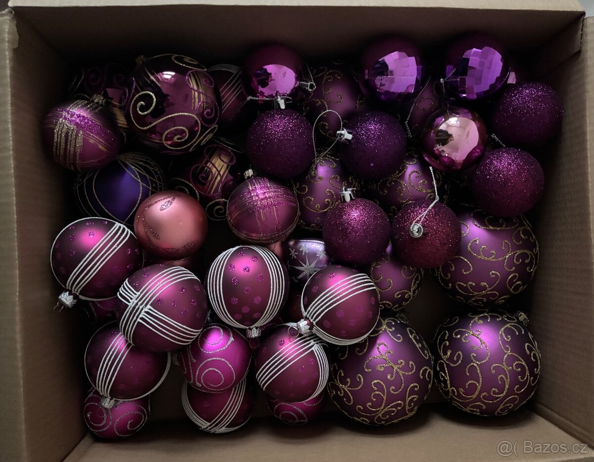 Fialové vánoční ozdoby - 46 ks
