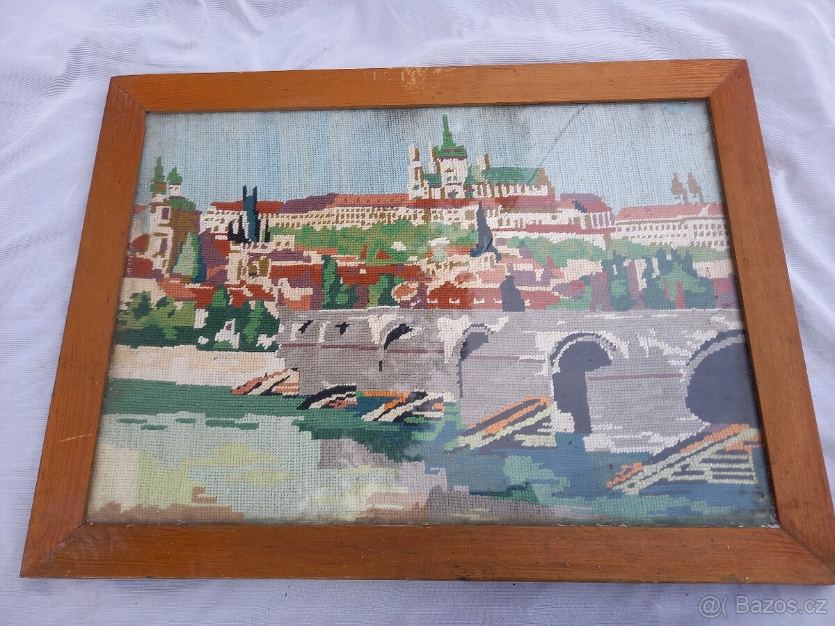 Vyšívaný obraz Hradčany a Karlův most