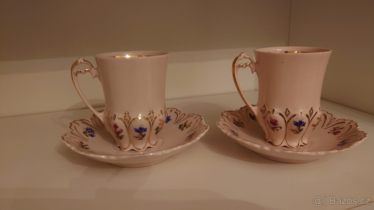 Šálek s podšálkem, 2ks - růžový porcelán