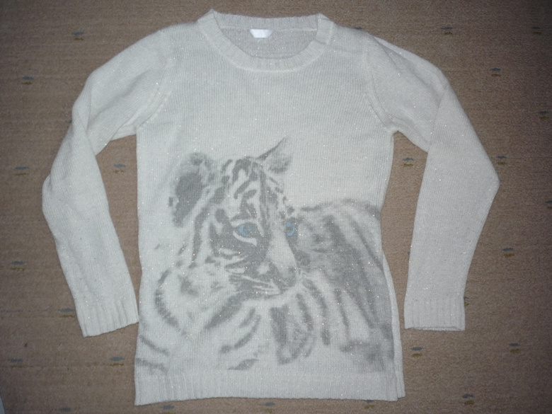 Dívčí svetr s bílým tygrem vel 158 H&M