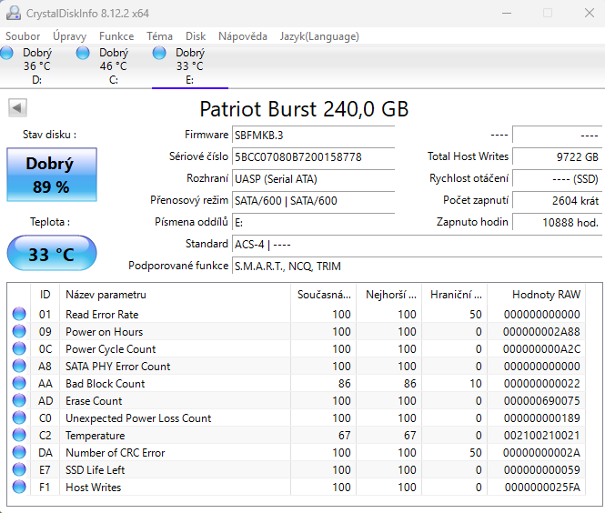 SSD 240GB Patriot Burst SATA III