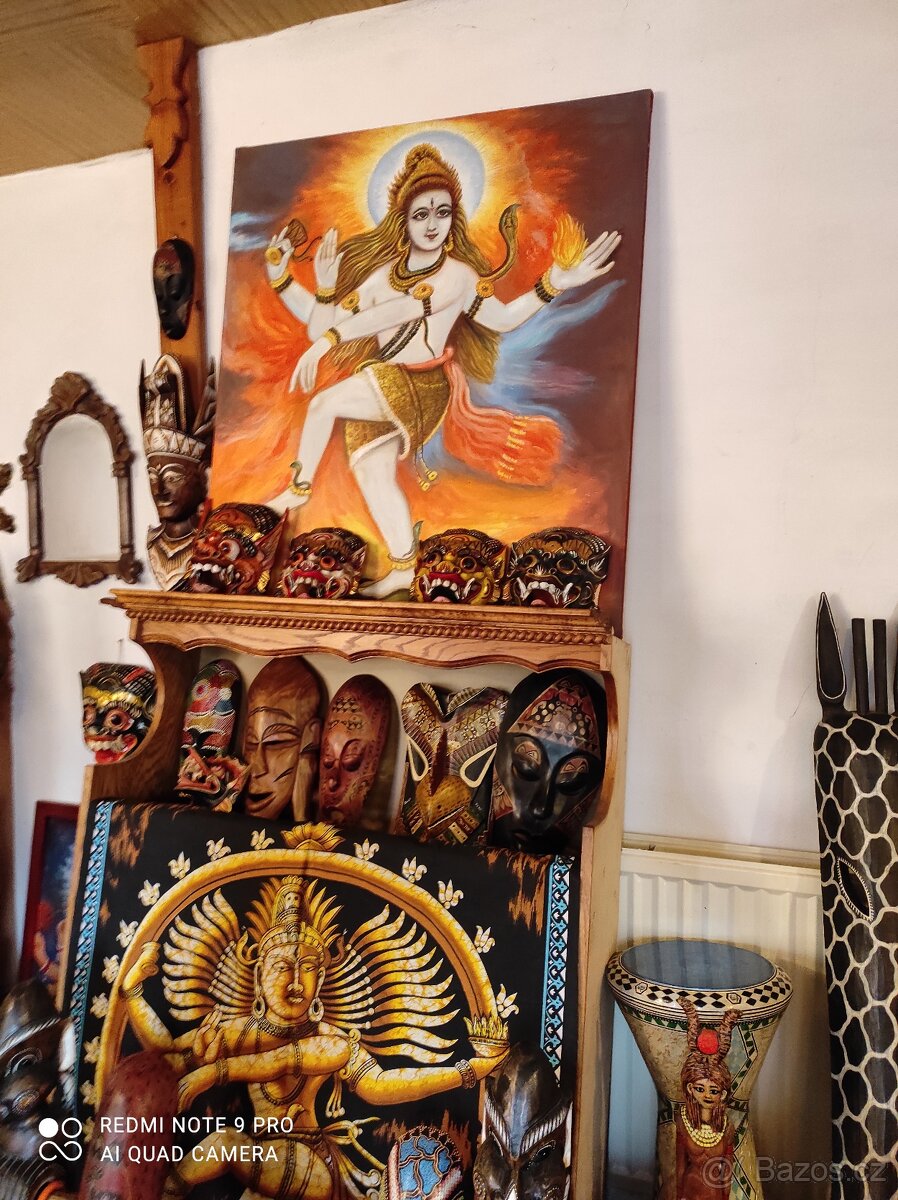 Bůh Shiva, Ganesha, Lakshmi. ruční obraz na plátně Indie .