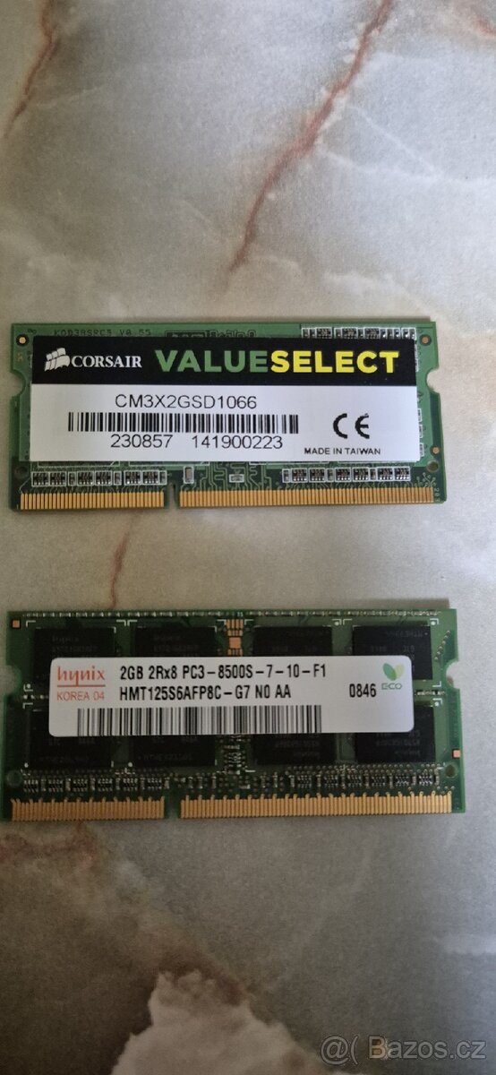 Pamět do NTB Corsair 2Gb DDR3 SO-DIMM+Hynix 2Gb