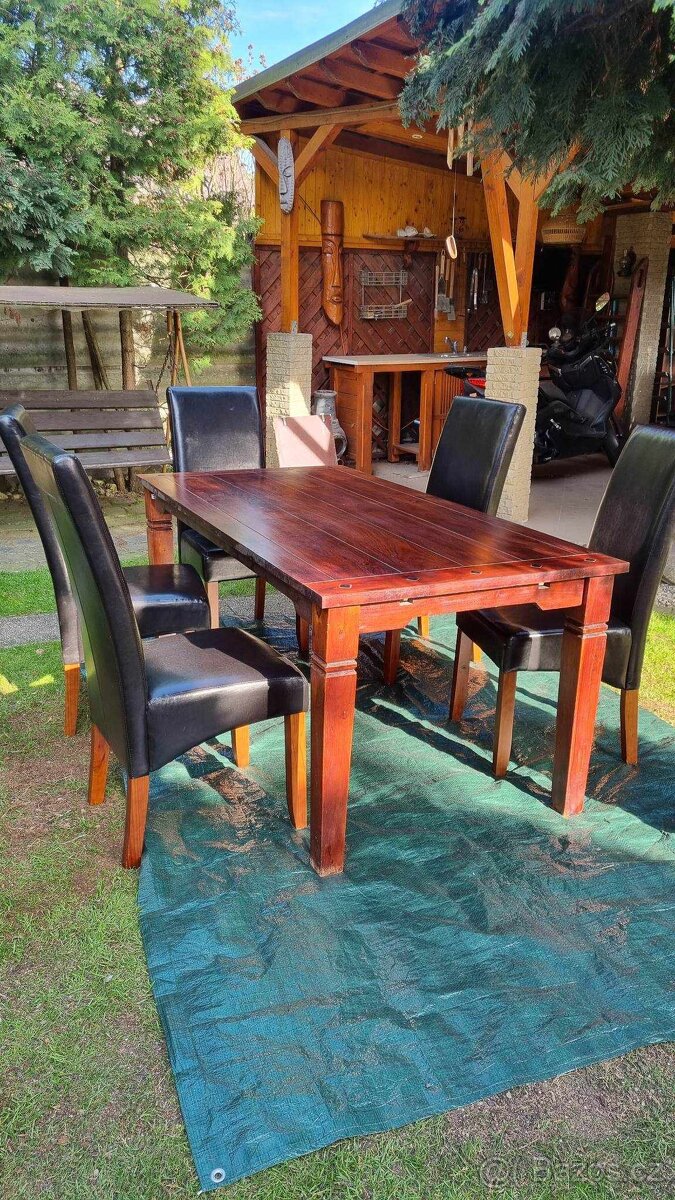 Stůl +6 židlí dřevo exotické