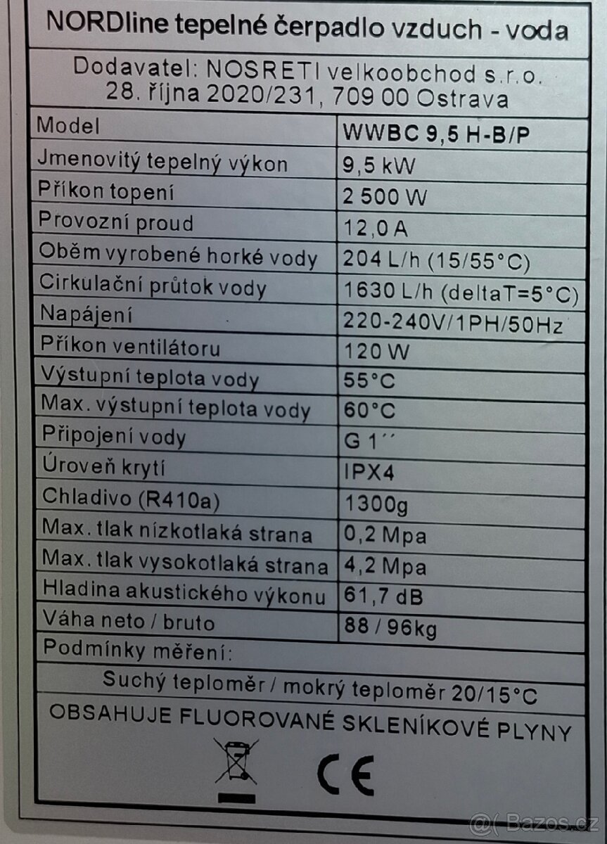Tepelné čerpadlo Nordline WWBC9,5H-B/P