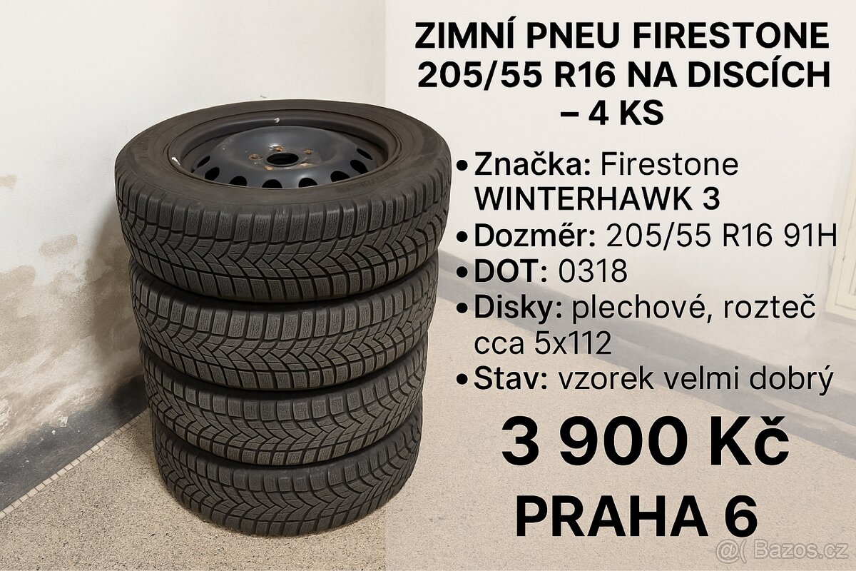 Zimní pneu Firestone 205/55 R16 na discích – 4 ks