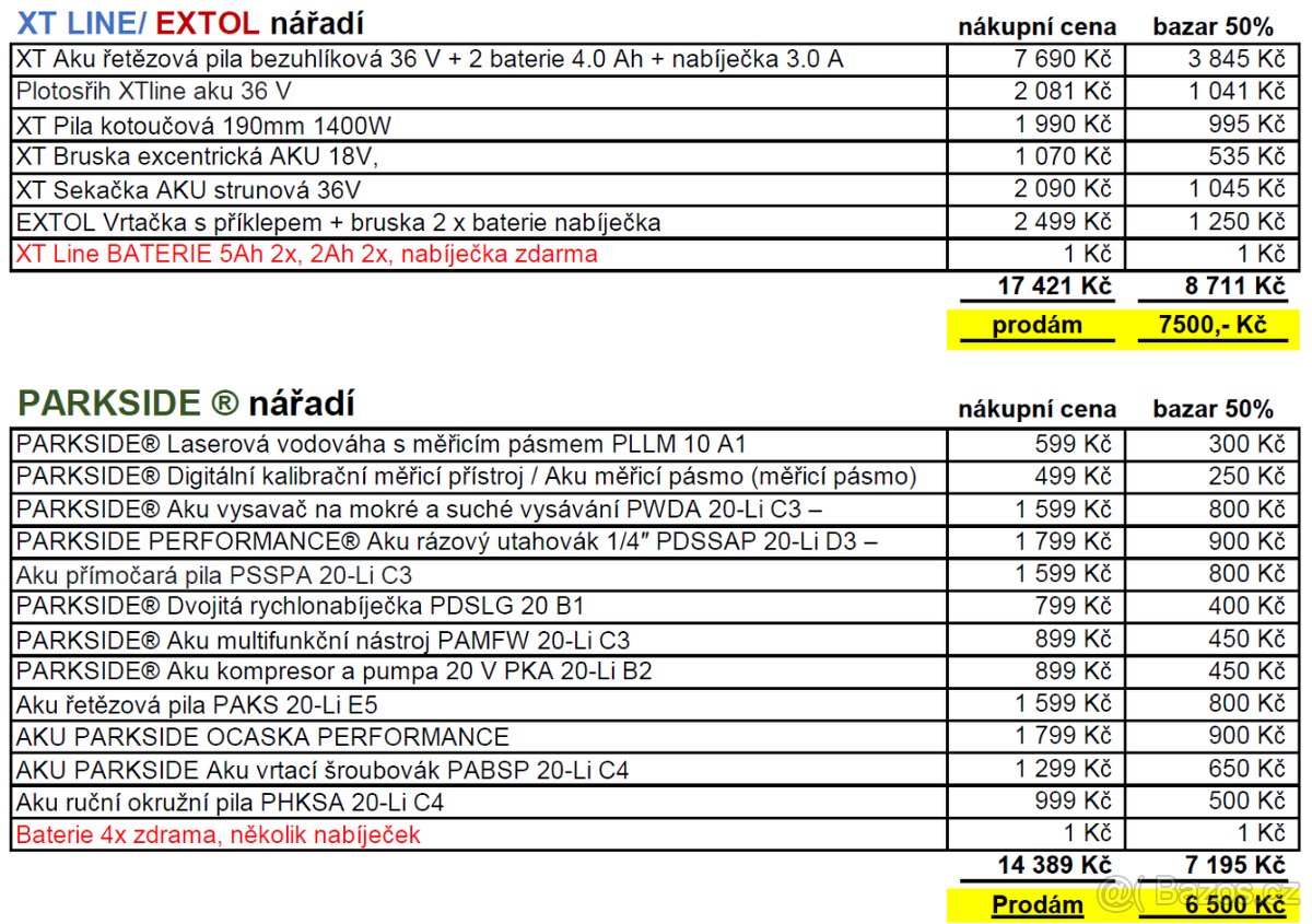 Prodám sady nářadí XT LINE a PARKSIDE